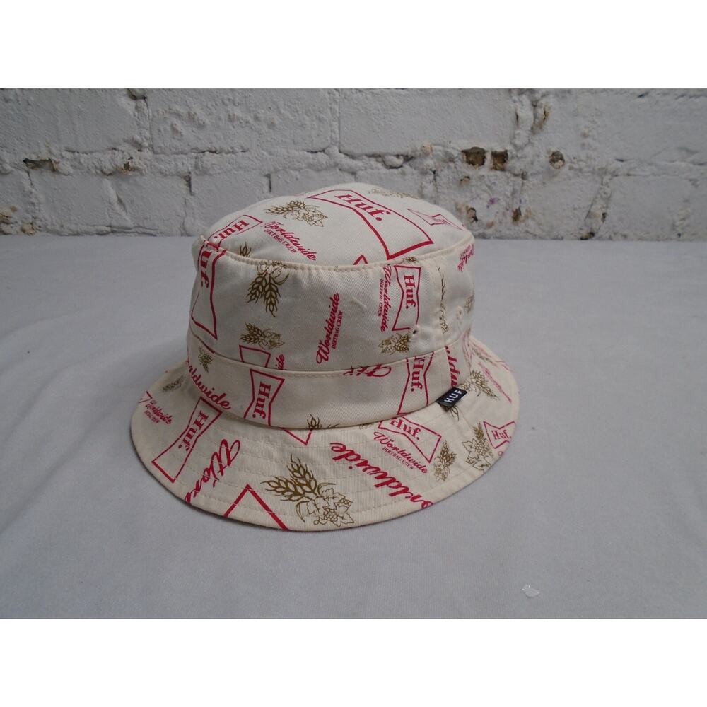 HUF Worldwide Hat Mens Beige S/M Bucket Cap Dirtbag Crew Bud Hops Skatboarding